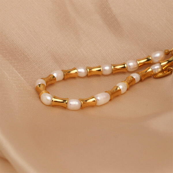 Chris April 316L stainless steel natural freshwater pearls funnel beads chain bracelet - Image 6