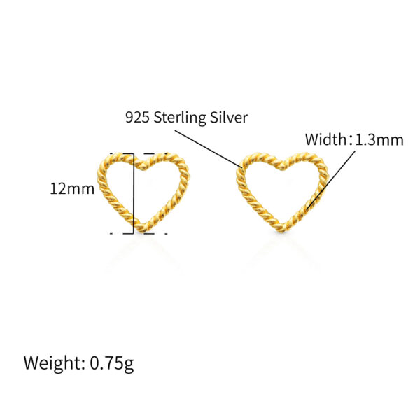 Chris April gold plate 925 sterling silver rope twisting stud earring - Image 5