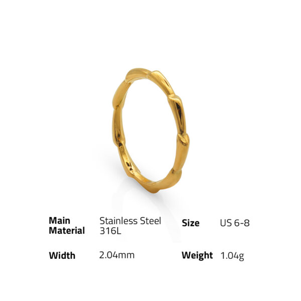 Chris April minimalist 316L stainless steel PVD plated retro bamboo wavy stacking thin finger ring - Image 6