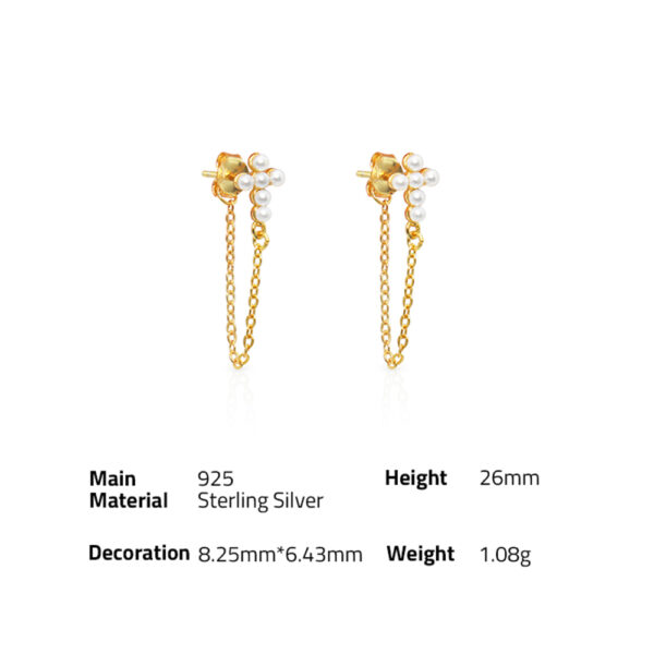 Chris April fine jewelry in stock 925 sterling silver gold plated Custom vermeil cross charm chain earring with shell pearl - Image 6