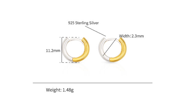 Chris April 925 sterling silver 18k gold plated two-tone plain round hoops - Image 6