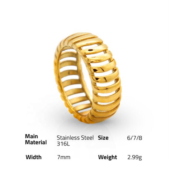 Chris April Fashion Jewelry 316L stainless steel PVD 18K gold plated Woven hollow finger ring - Image 6