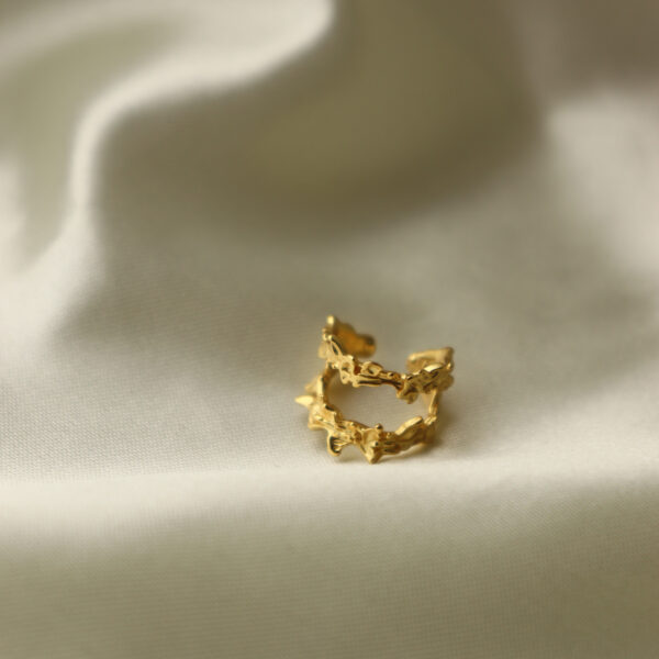 Chris April In stock 925 sterling silver gold plated cross grained ear cuff earring - Image 5