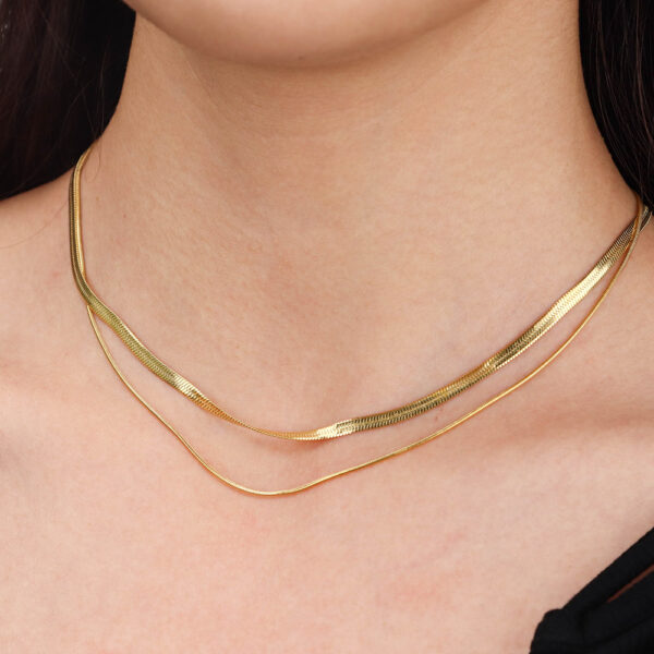 Chris April 316L stainless steel gold plated snake herringbone double layer chain necklace - Image 5