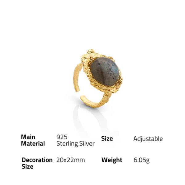 Chris April 925 silver 18k gold plated clear quartz natural stone raw gemstone labradorite jewelry rings - Image 6