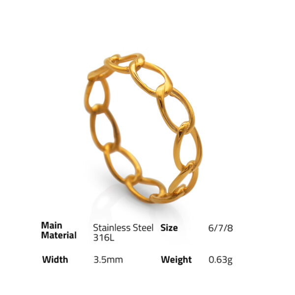 Chris April in stock fashion jewelry 316L stainless steel PVD gold plated linked chain shape ring - Image 6