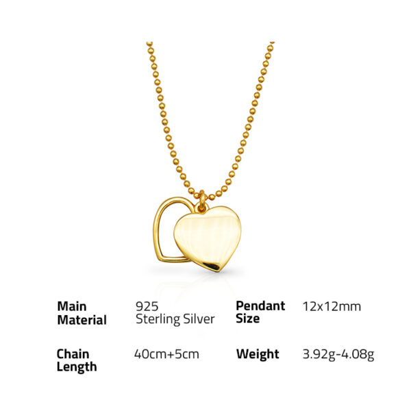 Chris April Luxury Fine Jewelry 925 sterling silver 18k gold plated double Love heart pendant necklace with Beads Chain - Image 6