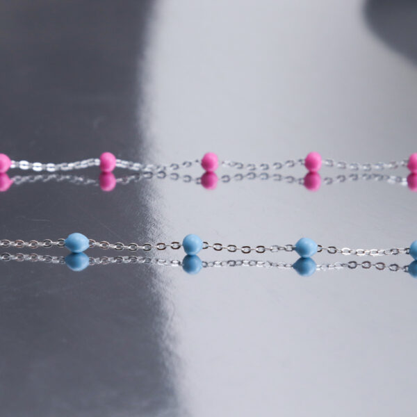 Chris April Fine jewelry 925 sterling silver white gold plated candy color pink & blue enamel beads chain bracelet - Image 4