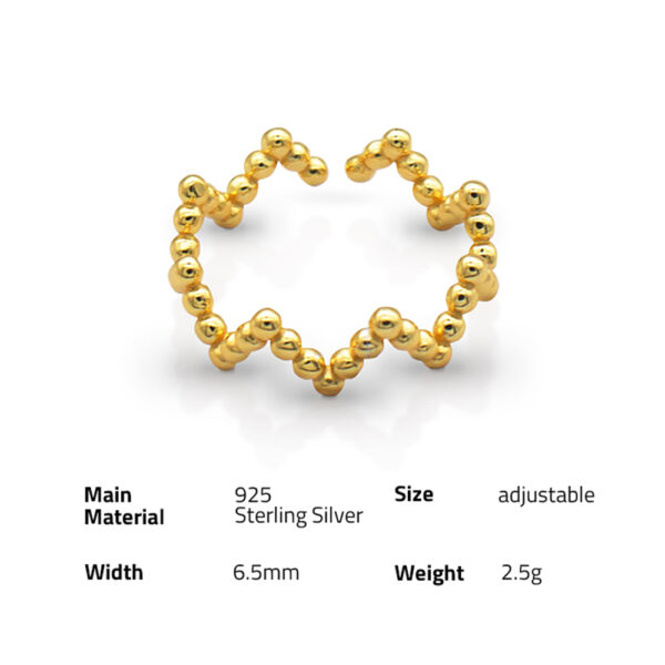 Chris April 18k gold plated 925 sterling beads wave heartbeat adjustable silver rings - Image 6