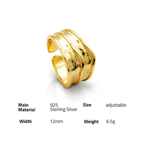 Chris April trendy 18k gold plated 925 sterling silver satin finish adjustable band rings - Image 6