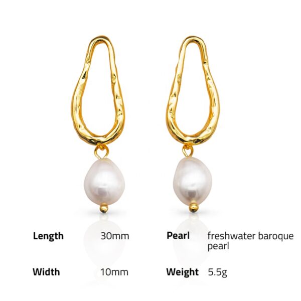 925 sterling silver 18k gold plating natural freshwater baroque pearl earrings - Image 6