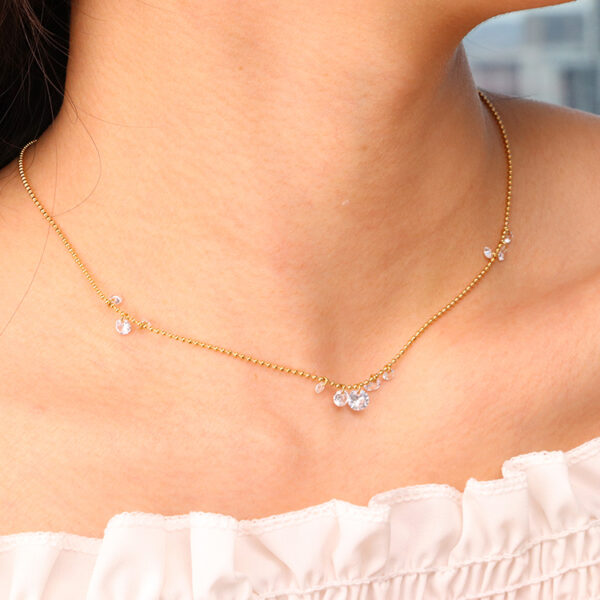 Chris April 316L stainless steel PVD gold plating zirconias dewdrop charms choker necklace - Image 5