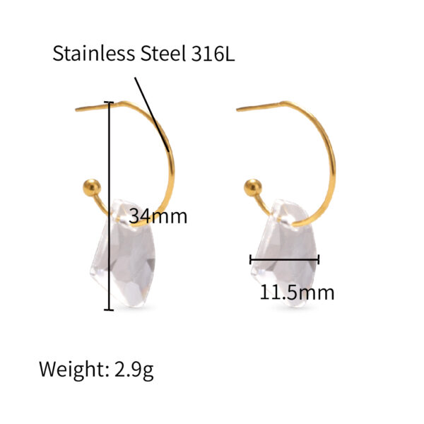 Chris April 316L stainless steel gold plated crystal pendant C shape hoop earrings - Image 6