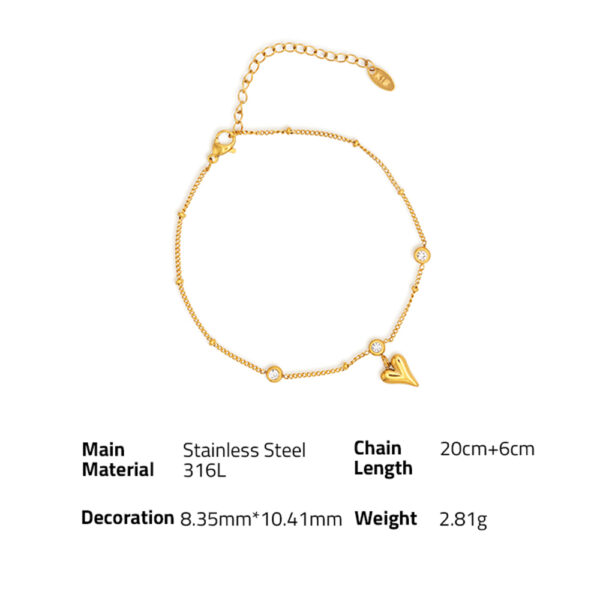 Chris April fashion design heart shape zircon sandy beach anklet for girls - Image 6