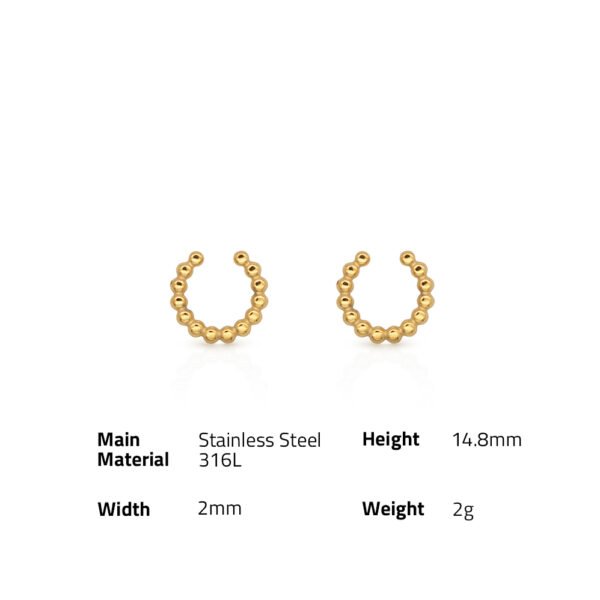 Chris April in stock PVD gold plated 316L stainless steel  beads ear clips simple ear cuff for women - Image 6