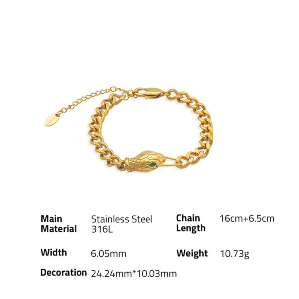 Chris April fashion jewelry PVD gold plated 316L stainless steel snake charm cuban chain Bracelet - Image 5