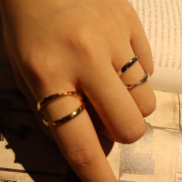 Chris April in stock 925 sterling silver gold plated minimalist Double twisted lines adjustable rings - Image 5