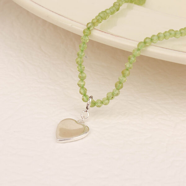 Chris April  925 sterling silver olivine crystal quartz beads chain mirror heart necklace - Image 4