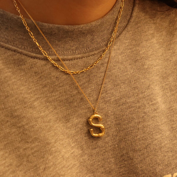 Chris April Simple design 925 sterling silver gold plated 18k gold plated jewelry alphabet S shaped pendant necklaces - Image 3