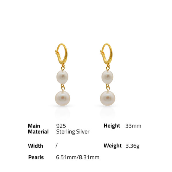 Chris April vintage 925 sterling silver gold plated natural baroque pearl drop hoop earrings - Image 6