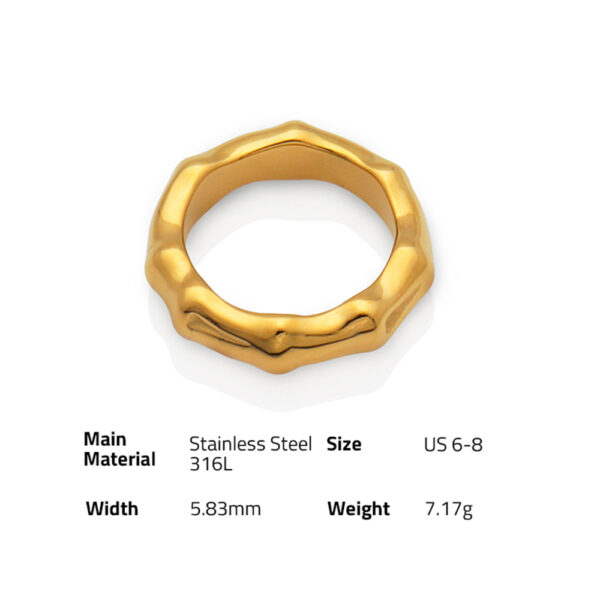 Chris April in stock fashion jewelry PVD gold plated 316L stainless steel minimalist Bamboo ring - Image 6