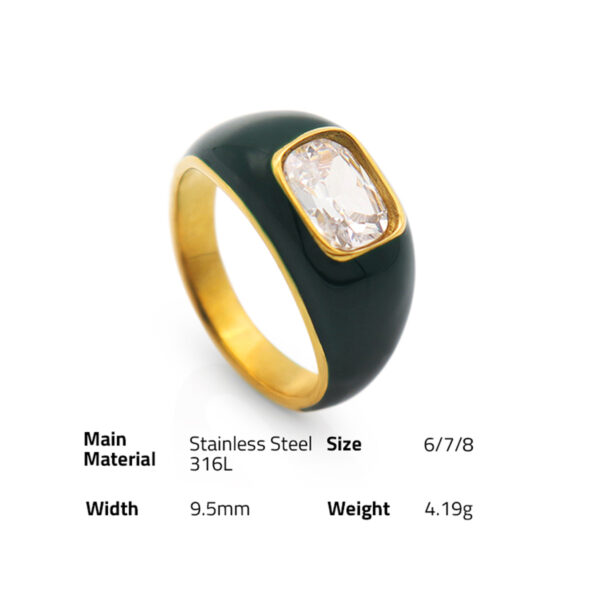 Chris April in stock luxury 316L stainless steel minimalist PVD gold plated enamel and zircon ring jewelry - Image 6