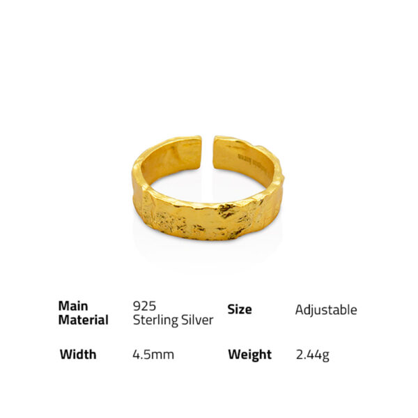 Chris April In stock 925 sterling silver 18k gold irregular simple design Tin foil paper pattern finger open rings - Image 6