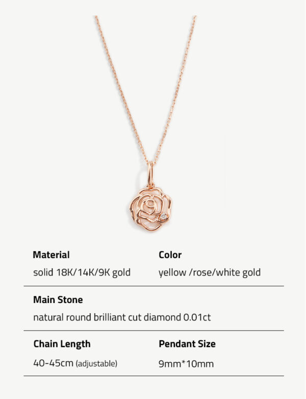 Chris April solid gold 18k 14k 9k rose gold natural diamond cameo rose charm pendant necklace - Image 6