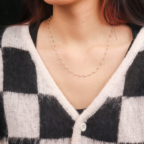 Chris April 316L Stainless steel PVD plated vintage imitation pearl bead chain choker necklace - Image 4