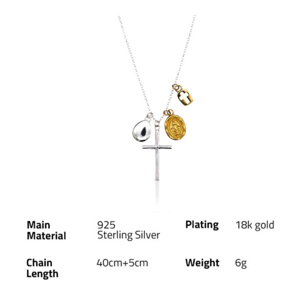 925 sterling silver gold plated vintage square coin cross pendant necklaces - Image 6