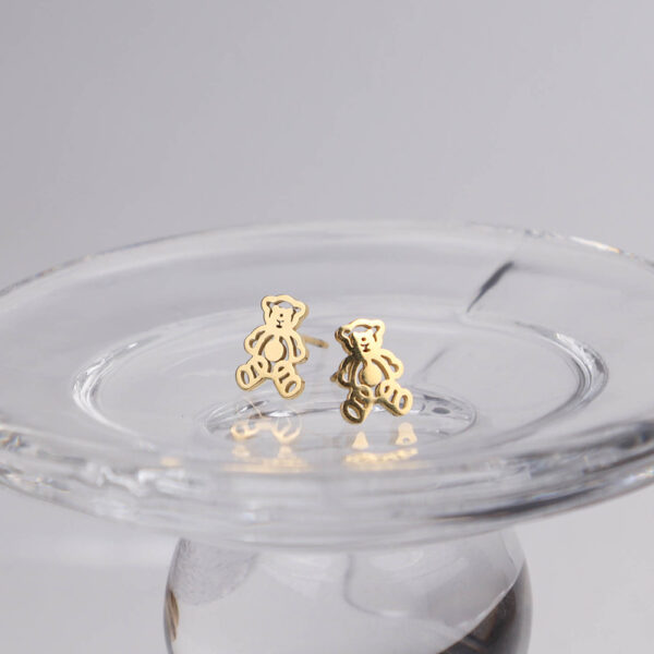 Chris April fashion jewelry in stock 316L stainless steel PVD gold plated cute hollowed out bear stud earrings - Image 4