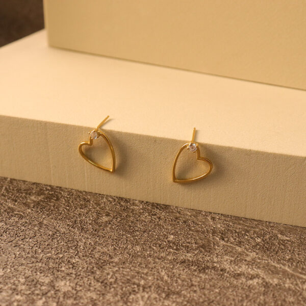 Chril April in stock 925 sterling silver gold plated trendy heart shape earring with zircon - Image 4