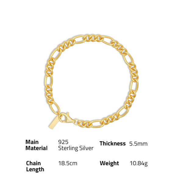 Chris April In stock 925 sterling silver simple gold plated figaro chain bracelet for women - Image 6