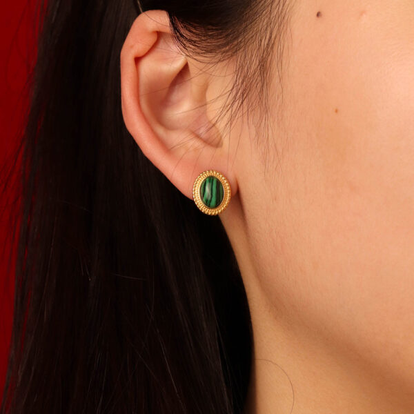 Chris April 18k PVD gold plated 316L stainless steel minimalist turquoise malachite natural stone stud earrings - Image 5