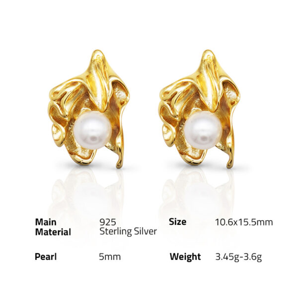 Chris April Trendy 925 sterling silver 18k gold plated chic shell pearl stud earrings for women - Image 6