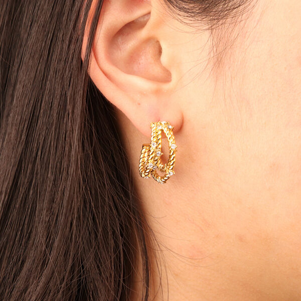 Chris April 316L stainless steel PVD plated gold multi layers zircons roping hoops earring - Image 5