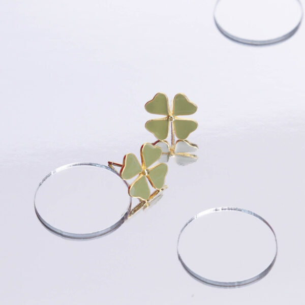 Chris April fine jewelry 18k gold plated  925 Sterling Silver cute lucky four leaf clover green enamel stud earrings - Image 4