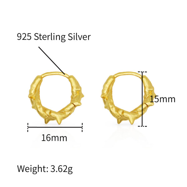 Chris April gold plate 925 sterling silver organic texture bumpy corner hoops earring - Image 5