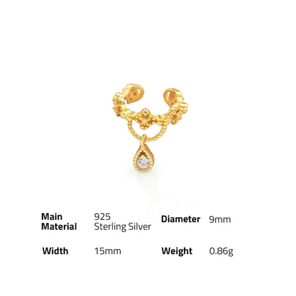 Chris April Retro Hollow out 925 sterling silver gold plated zircon drop ear cuff earring - Image 6