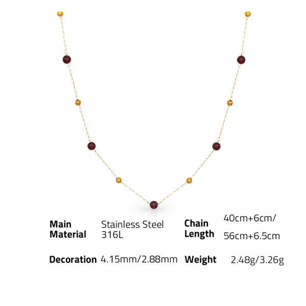 Chris April 316L Stainless steel PVD plated natural garnet power stone double-layer chain choker necklace - Image 6