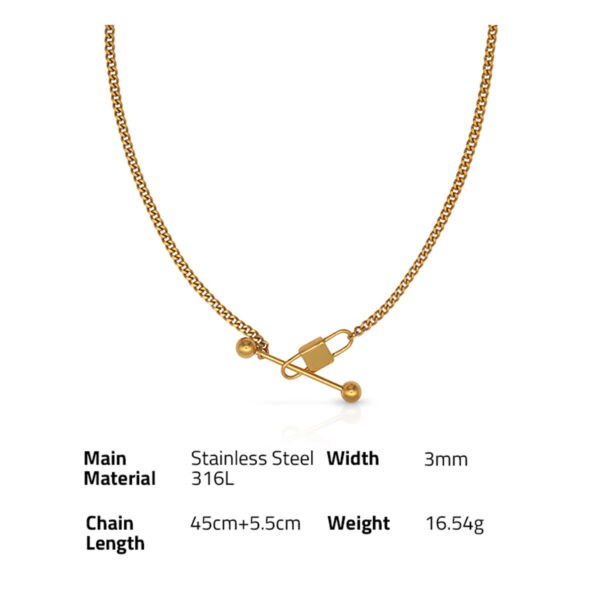 Chris April in stock fashion PVD gold plated 316L stainless steel lock and balance bar pendant Necklace - Image 6