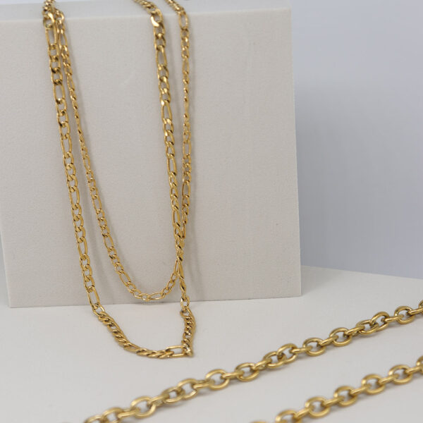 Chris April European and American fashionable gold plated 316L Stainless steel double layered FIGARO CHAIN necklace - Image 4