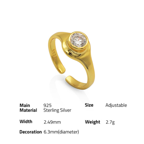 Chris April Fine jewelry in stock white and gold plated 925 sterling silver zircon signet ring for women - Image 6