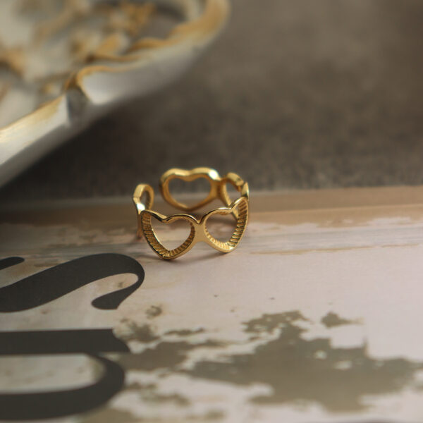 Chris April in stock 925 sterling silver 18k gold plated heart shaped retro adjustable knuckle rings - Image 3