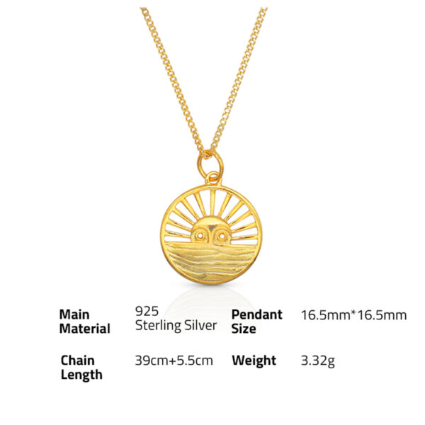 Chris April minimalist 925 sterling silver gold plated coin sun pattern pendant necklaces for women - Image 6