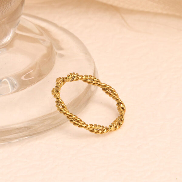 Chris April 316L stainless steel PVD gold plating rope twisting triplet ring - Image 4