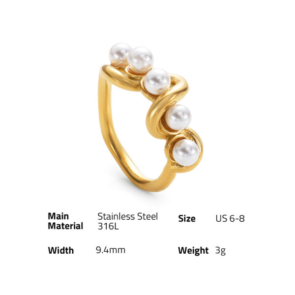 Chris April in stock Anti-tarnish 316L stainless steel PVD gold plated minimalist pearl twine finger rings - Image 6