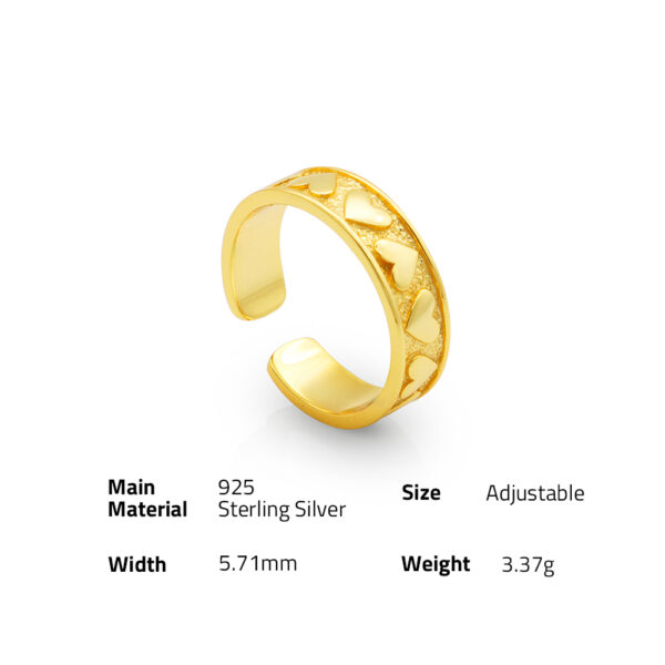 Chris April fashionable gold plated 925 sterling silver bumpy texture hearts band finger ring - Image 6