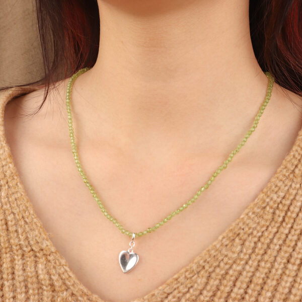 Chris April  925 sterling silver olivine crystal quartz beads chain mirror heart necklace - Image 3