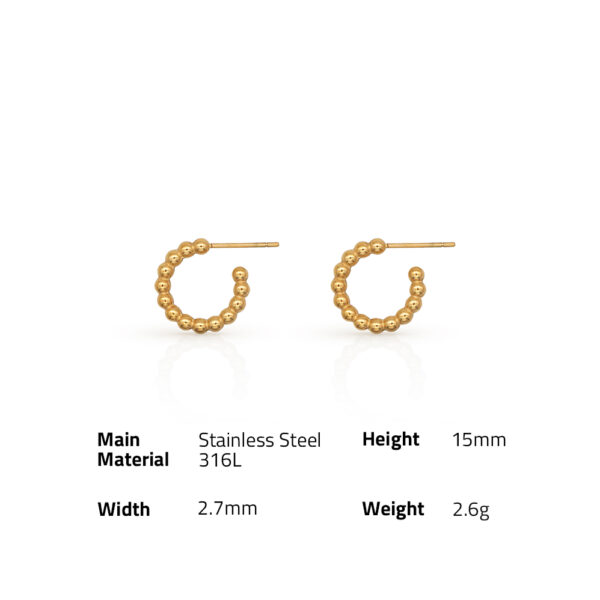 Chris April in stock PVD gold plated 316L stainless steel simple C shape beads hoop stud earrings - Image 6